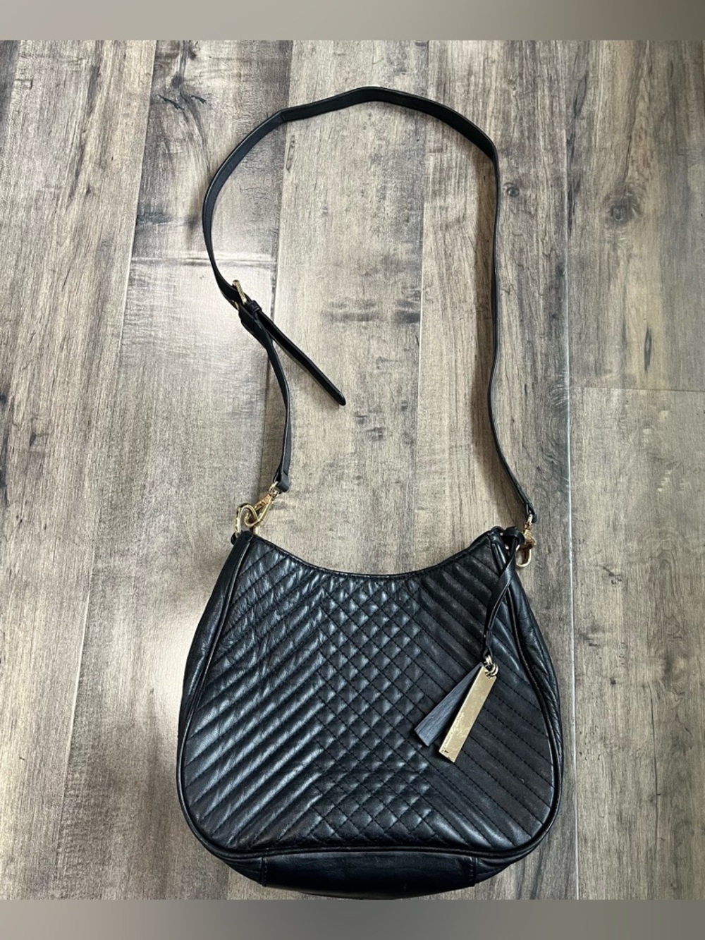 Vince Camuto Black Leather Quilted Crossbody Purse Gold Hardware